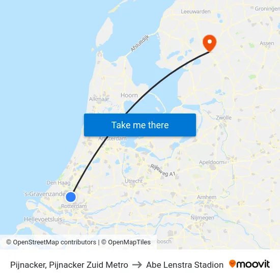 Pijnacker, Pijnacker Zuid Metro to Abe Lenstra Stadion map
