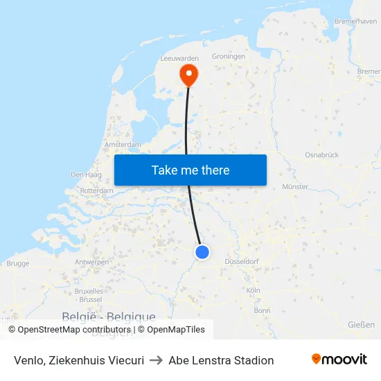 Venlo, Ziekenhuis Viecuri to Abe Lenstra Stadion map