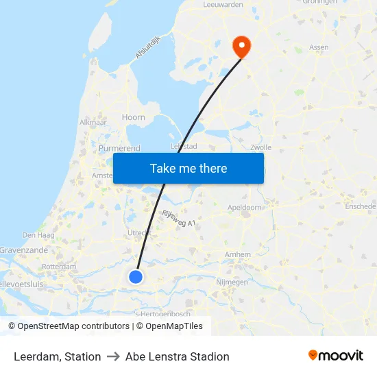 Leerdam, Station to Abe Lenstra Stadion map