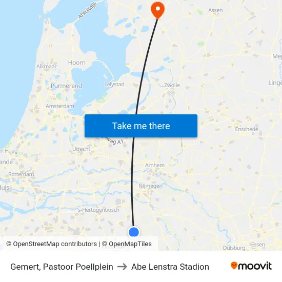 Gemert, Pastoor Poellplein to Abe Lenstra Stadion map