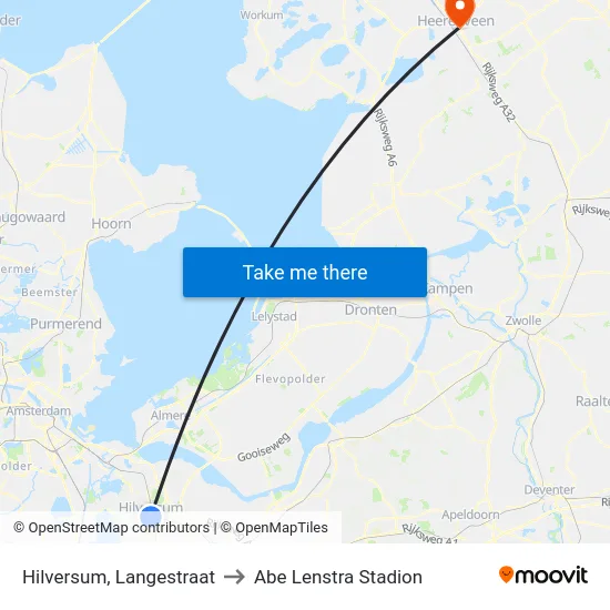 Hilversum, Langestraat to Abe Lenstra Stadion map