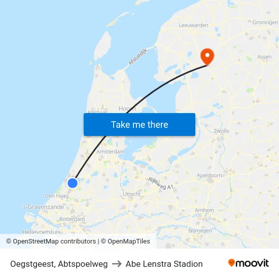 Oegstgeest, Abtspoelweg to Abe Lenstra Stadion map