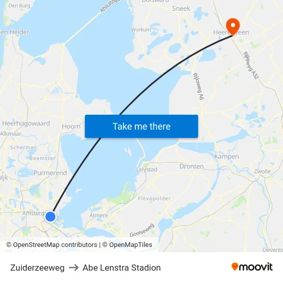 Zuiderzeeweg to Abe Lenstra Stadion map