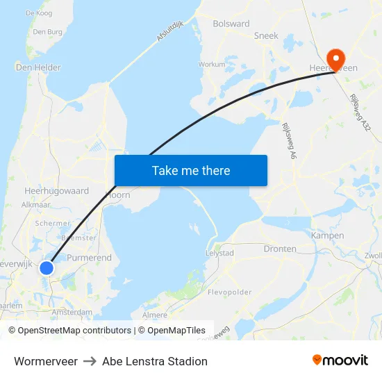 Wormerveer to Abe Lenstra Stadion map