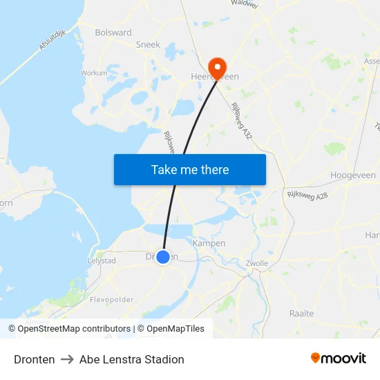 Dronten to Abe Lenstra Stadion map