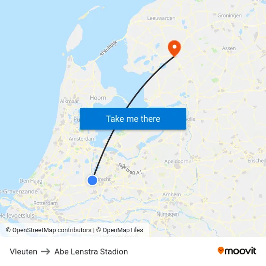 Vleuten to Abe Lenstra Stadion map