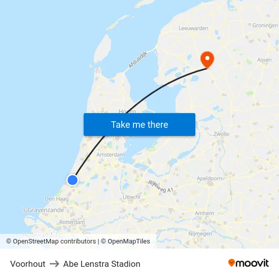 Voorhout to Abe Lenstra Stadion map