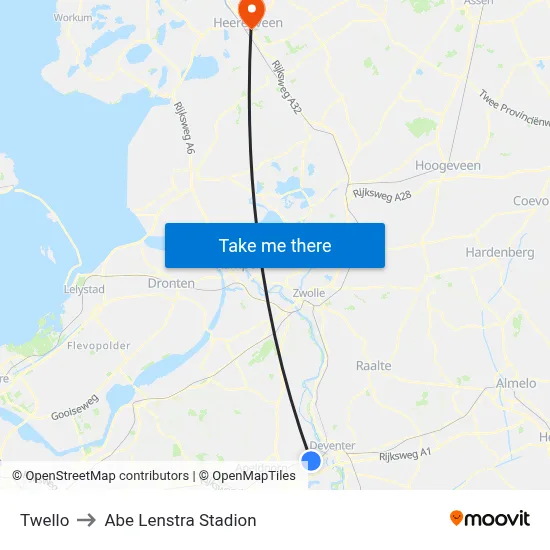 Twello to Abe Lenstra Stadion map