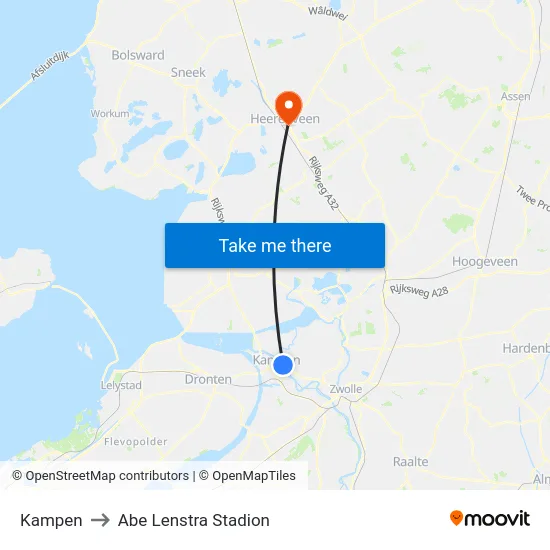 Kampen to Abe Lenstra Stadion map