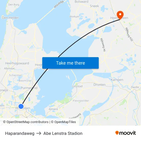 Haparandaweg to Abe Lenstra Stadion map
