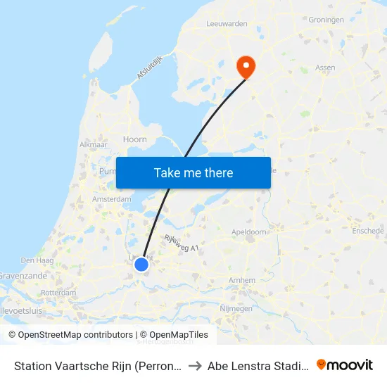 Station Vaartsche Rijn (Perron B) to Abe Lenstra Stadion map