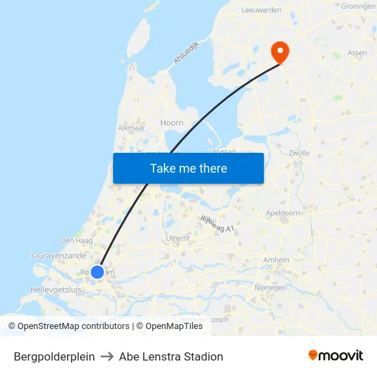 Bergpolderplein to Abe Lenstra Stadion map