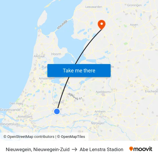 Nieuwegein, Nieuwegein-Zuid to Abe Lenstra Stadion map