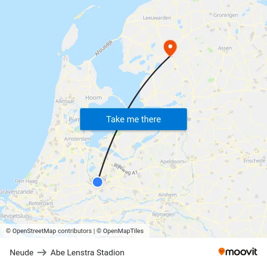 Neude to Abe Lenstra Stadion map