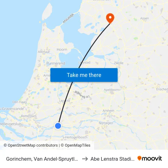 Gorinchem, Van Andel-Spruytlaan to Abe Lenstra Stadion map