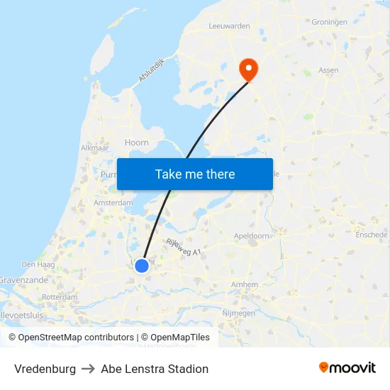 Vredenburg to Abe Lenstra Stadion map