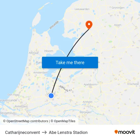 Catharijneconvent to Abe Lenstra Stadion map