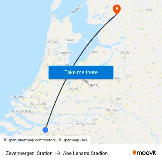 Zevenbergen, Station to Abe Lenstra Stadion map