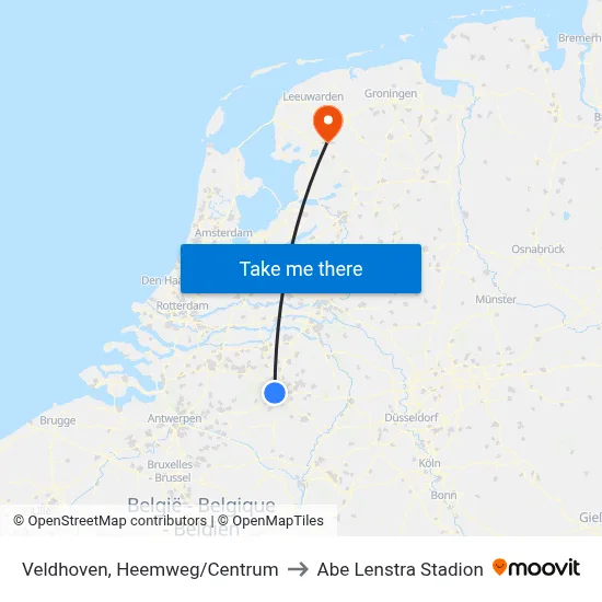 Veldhoven, Heemweg/Centrum to Abe Lenstra Stadion map