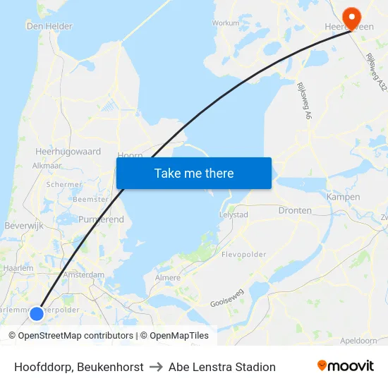 Hoofddorp, Beukenhorst to Abe Lenstra Stadion map