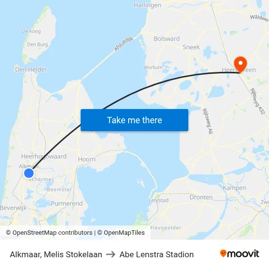 Alkmaar, Melis Stokelaan to Abe Lenstra Stadion map