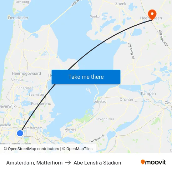 Amsterdam, Matterhorn to Abe Lenstra Stadion map