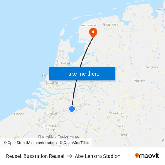 Reusel, Busstation Reusel to Abe Lenstra Stadion map
