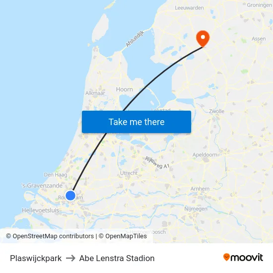 Plaswijckpark to Abe Lenstra Stadion map