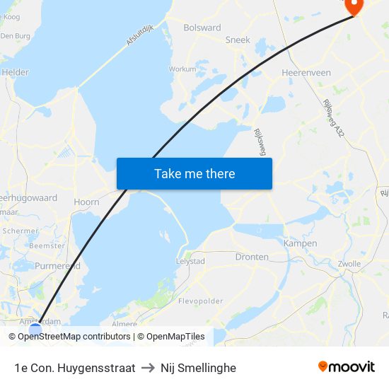 1e Con. Huygensstraat to Nij Smellinghe map