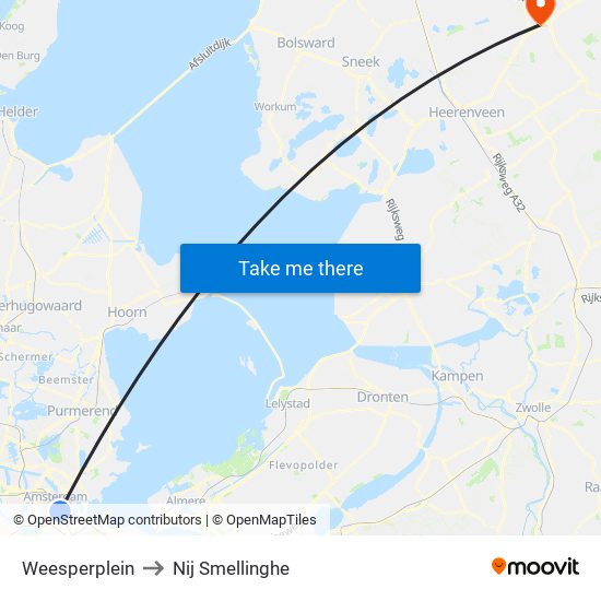 Weesperplein to Nij Smellinghe map