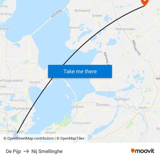 De Pijp to Nij Smellinghe map