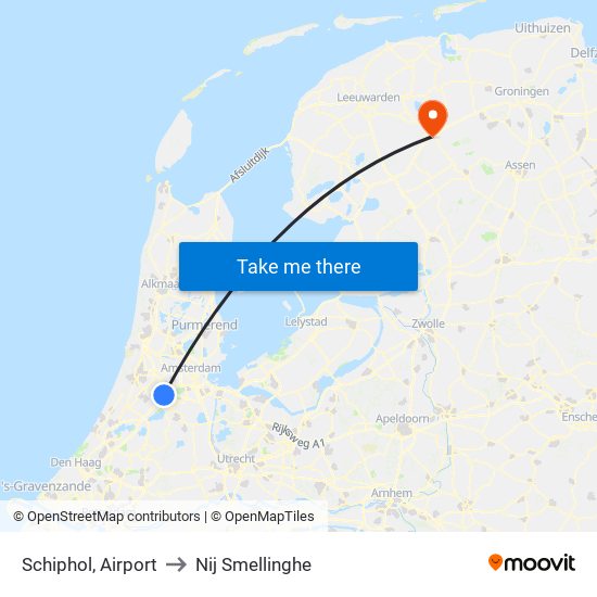 Schiphol, Airport to Nij Smellinghe map