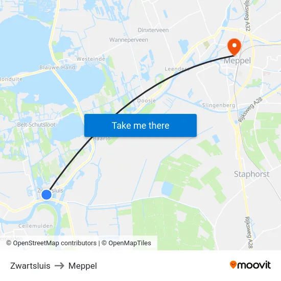 Zwartsluis to Meppel map