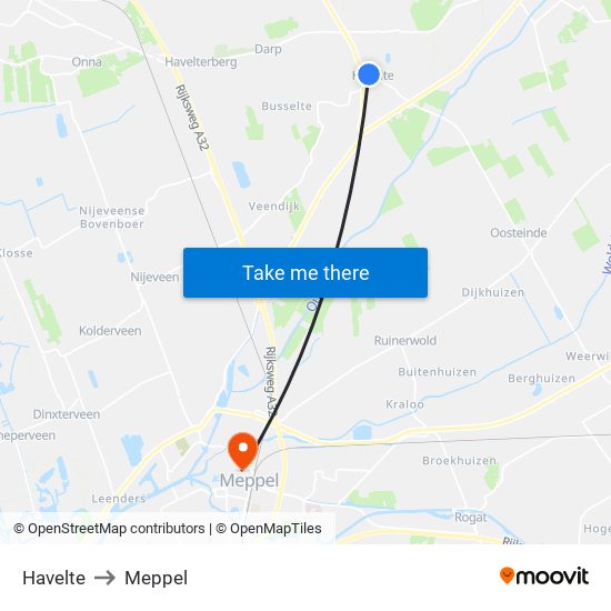 Havelte to Meppel map