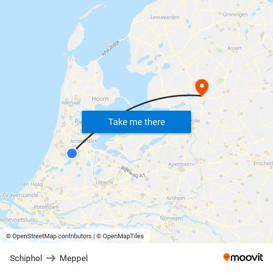Schiphol to Meppel map