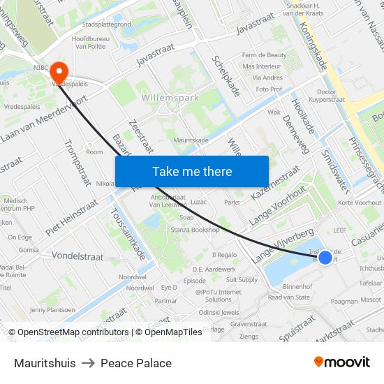 Mauritshuis to Peace Palace map