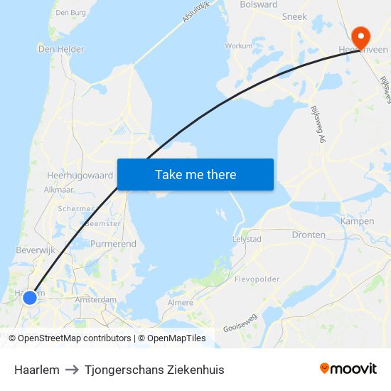 Haarlem to Tjongerschans Ziekenhuis map