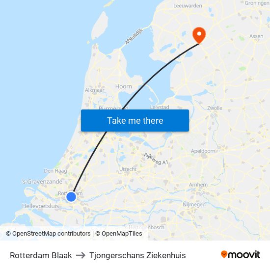 Rotterdam Blaak to Tjongerschans Ziekenhuis map