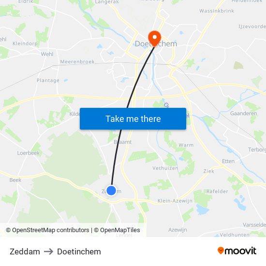 Zeddam to Doetinchem map