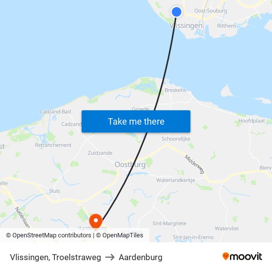 Vlissingen, Troelstraweg to Aardenburg map