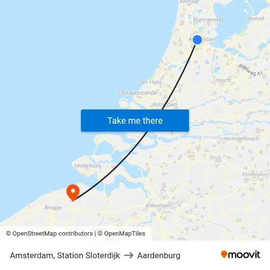 Amsterdam, Station Sloterdijk to Aardenburg map