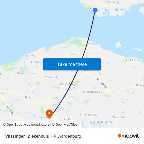 Vlissingen, Ziekenhuis to Aardenburg map