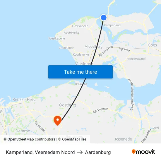 Kamperland, Veersedam Noord to Aardenburg map