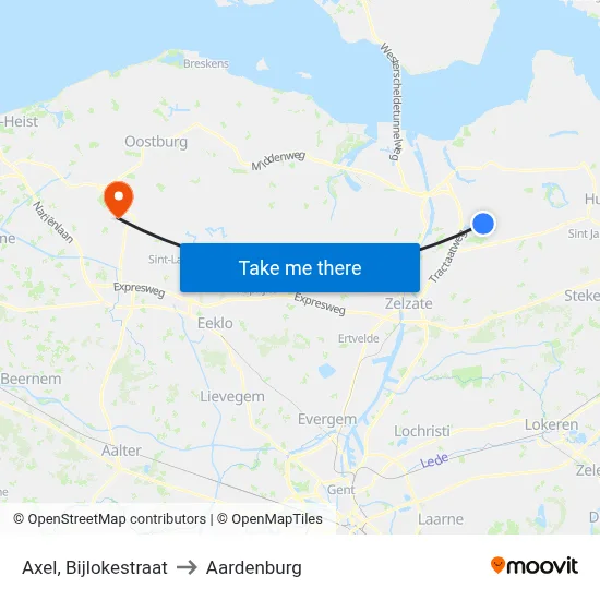 Axel, Bijlokestraat to Aardenburg map