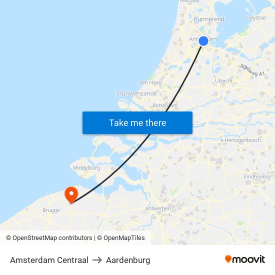 Amsterdam Centraal to Aardenburg map