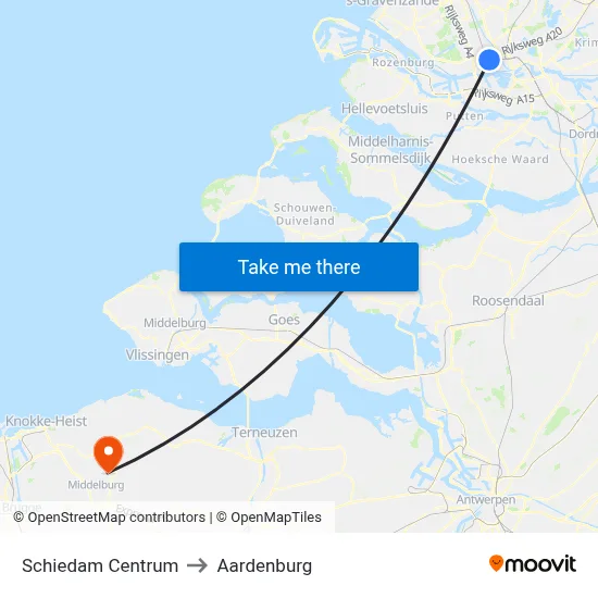 Schiedam Centrum to Aardenburg map