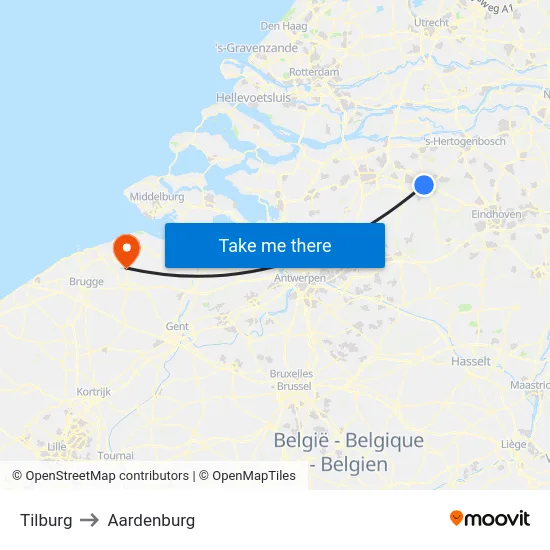 Tilburg to Aardenburg map