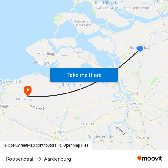 Roosendaal to Aardenburg map