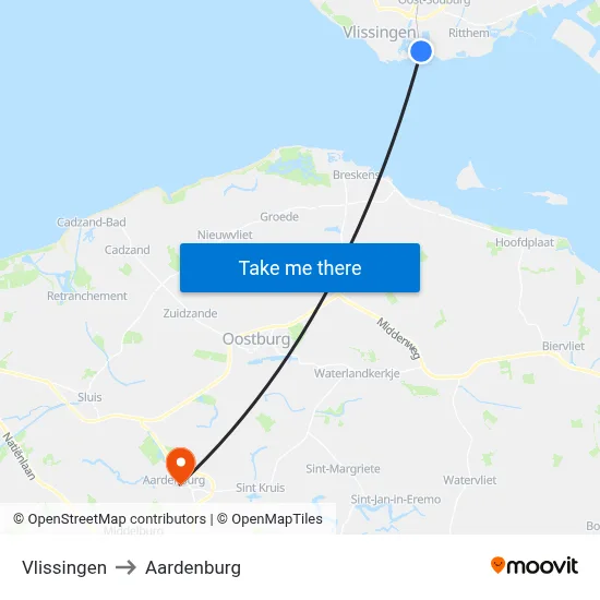 Vlissingen to Aardenburg map
