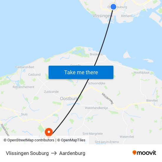 Vlissingen Souburg to Aardenburg map